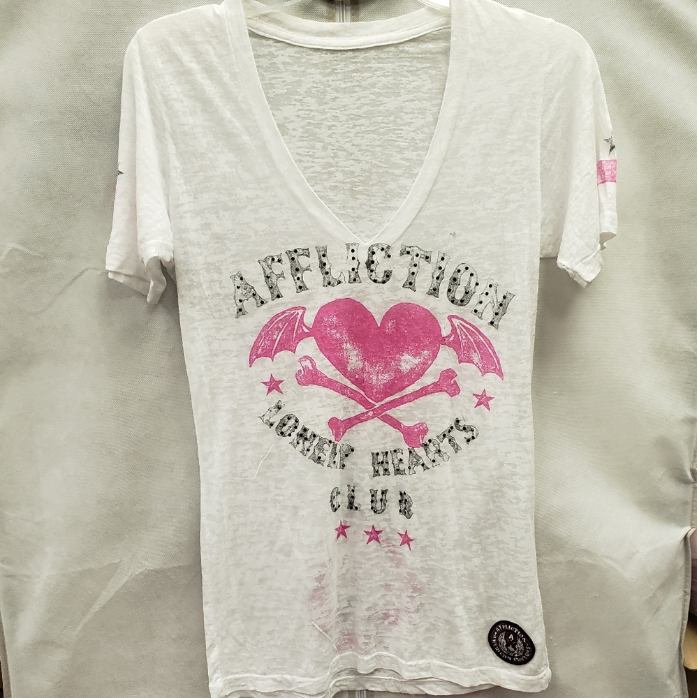 Affliction white burn out tee